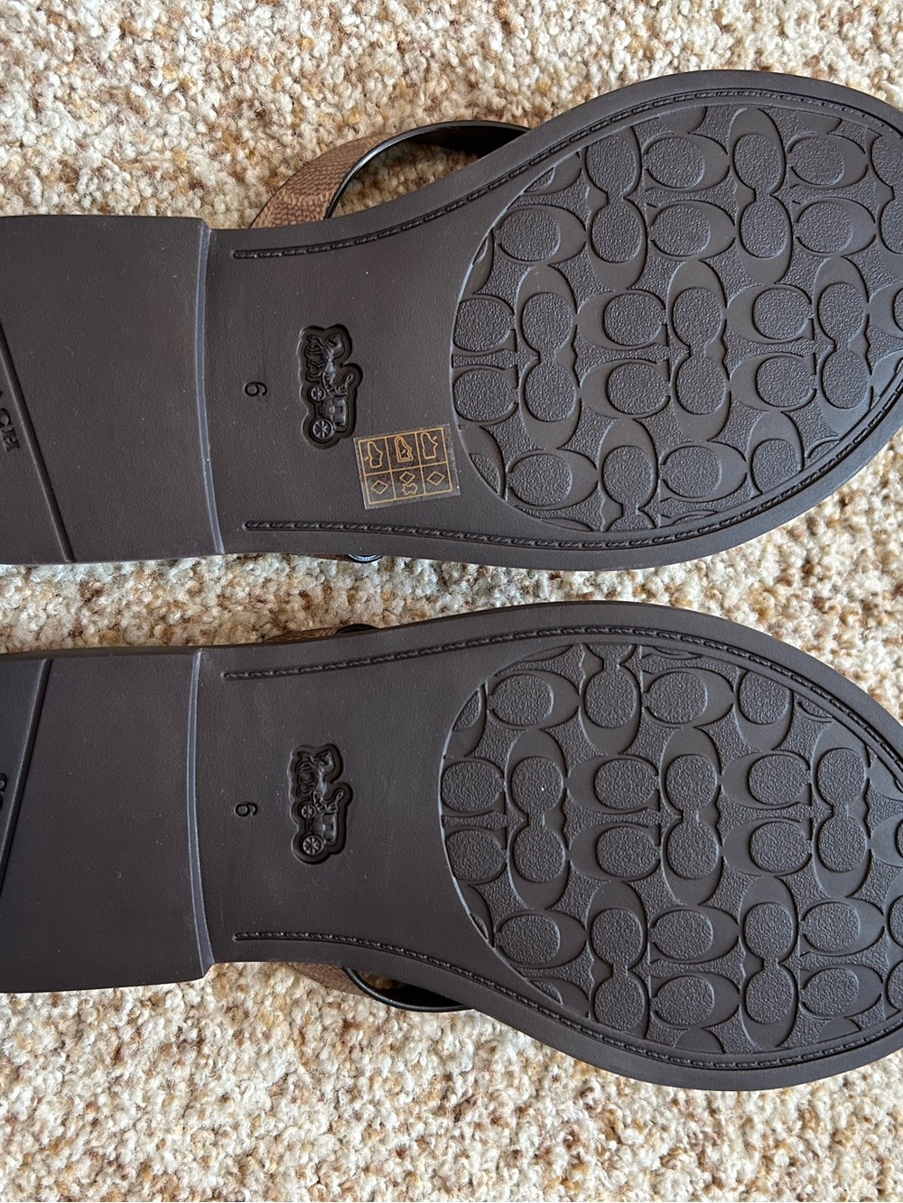 Coach Brown Leather Logo-Trim Flip Flop Sandals - Picture 4 of 8